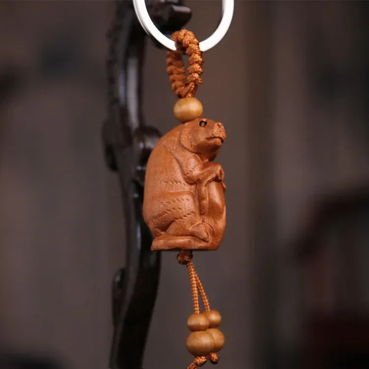 Spiritual Abacus™ Wooden Buddha Keychain – Hand-Carved Guanyin & Monk-Inspired Lucky Charm Pendant for Car, Bag & Keys