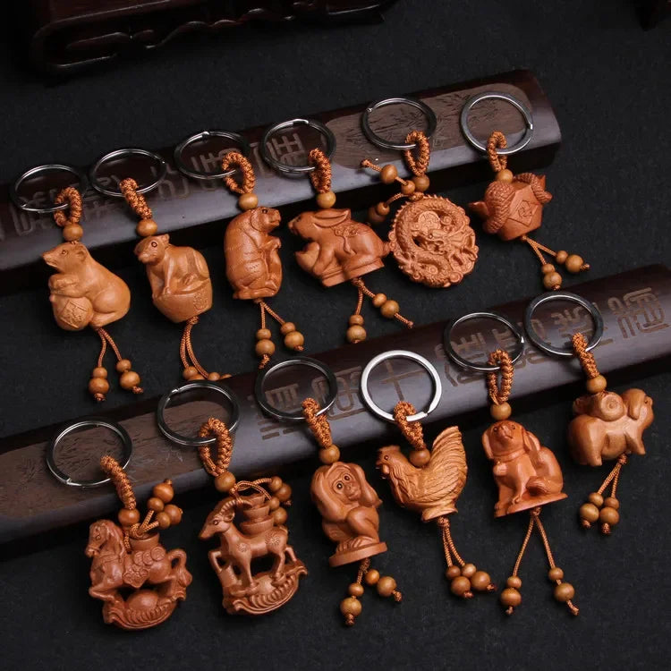 Spiritual Abacus™ Wooden Buddha Keychain – Hand-Carved Guanyin & Monk-Inspired Lucky Charm Pendant for Car, Bag & Keys