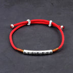 Spiritual Abacus™ 999 Sterling Silver Red String Bracelet – Handmade Gold Accent Six-Character Engraved Charm for Women