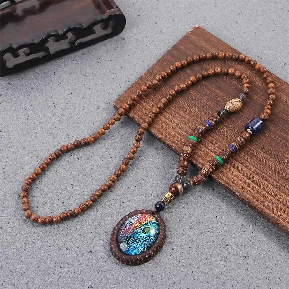 📿Spiritual Abacus Ethnic Necklace – Nepal Buddhist Jewelry - Handmade Wooden Beads • Spiritual Long Necklace