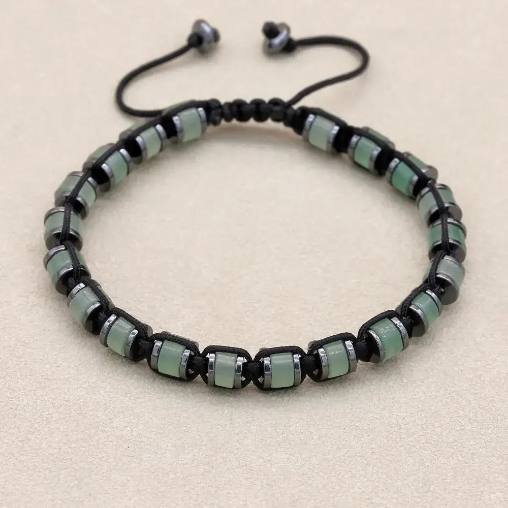 🐉 Spiritual Abacus Hematite & Dragon Blood Stone Beaded Bracelet – Handmade Braided Couple Jewelry