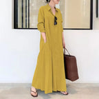 👗 Spiritual Abacus – Women’s Summer Cotton Linen Long Shirt Dress - Simple & Loose Fit • Long Sleeve • Lapel Collar • Pockets • Plus Size Friendly