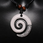 🌿 Spiritual Abacus Māori Spiral Koru Necklace – Tribal Style Imitation Yak Bone Pendant