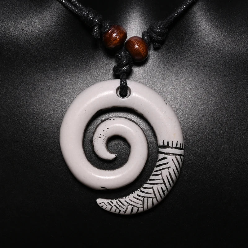 🌿 Spiritual Abacus Māori Spiral Koru Necklace – Tribal Style Imitation Yak Bone Pendant