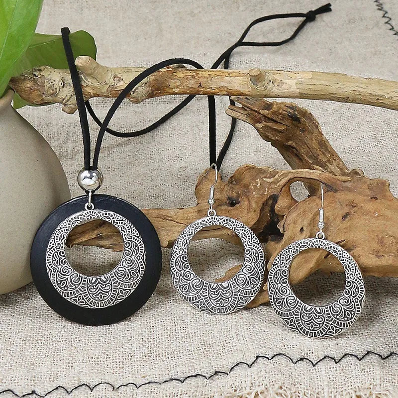 💎 Spiritual Abacus Ethnic Bohemian Vintage Jewelry Set – Silver Color Alloy Necklace & Earrings for Women