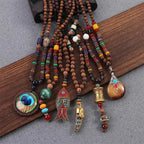 📿Spiritual Abacus Ethnic Necklace – Nepal Buddhist Jewelry - Handmade Wooden Beads • Spiritual Long Necklace
