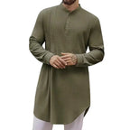 Spiritual Abacus™ Men’s Cotton Linen Kaftan Robe – Long Sleeve Button-Up Thobe for Prayer & Casual Wear