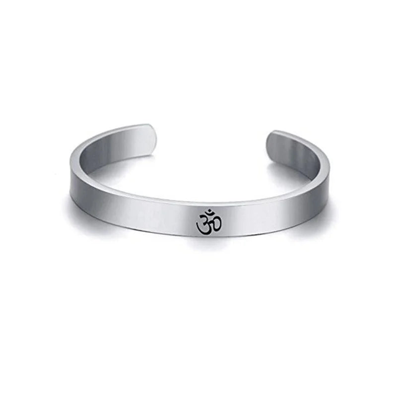 🕉 Spiritual Abacus Stainless Steel OM Cuff Bracelet – Silver Color Open Bangle for Men & Women