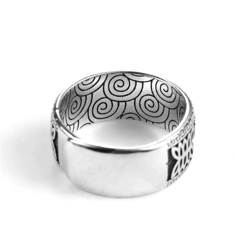 💍 Spiritual Abacus 925 Sterling Silver Mantra Ring Adjustable Retro Buddhist Om Mani Padme Hum Ring for Men