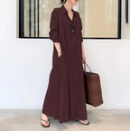 👗 Spiritual Abacus – Women’s Summer Cotton Linen Long Shirt Dress - Simple & Loose Fit • Long Sleeve • Lapel Collar • Pockets • Plus Size Friendly