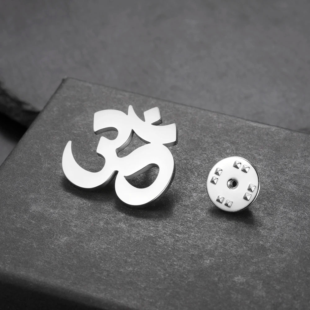 Spiritual Abacus™ Stainless Steel OM Symbol Brooch – Sanskrit Aum Lapel Pin for Yoga & Mindful Living