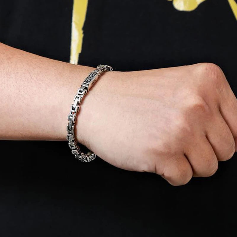 Spiritual Abacus™ Dragon Pattern Mantra Bracelet – Silver-Plated Chain for Men & Women