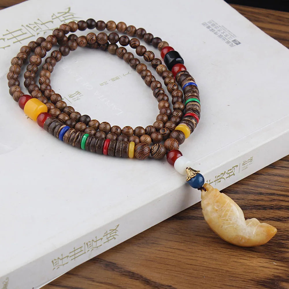 📿Spiritual Abacus Ethnic Necklace – Nepal Buddhist Jewelry - Handmade Wooden Beads • Spiritual Long Necklace