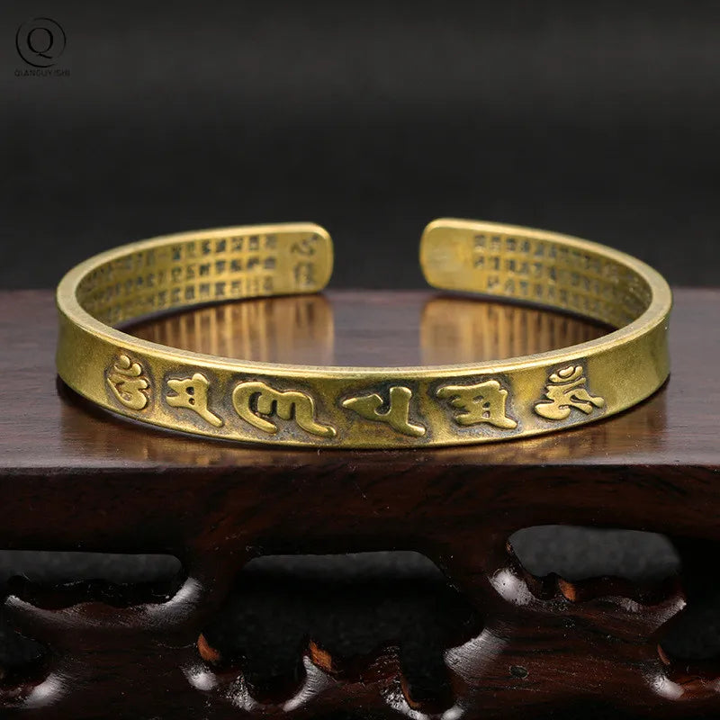 🔱 Spiritual Abacus Brass Buddhist Mantra Cuff Bracelet Pure Copper & Brass Adjustable Bangle