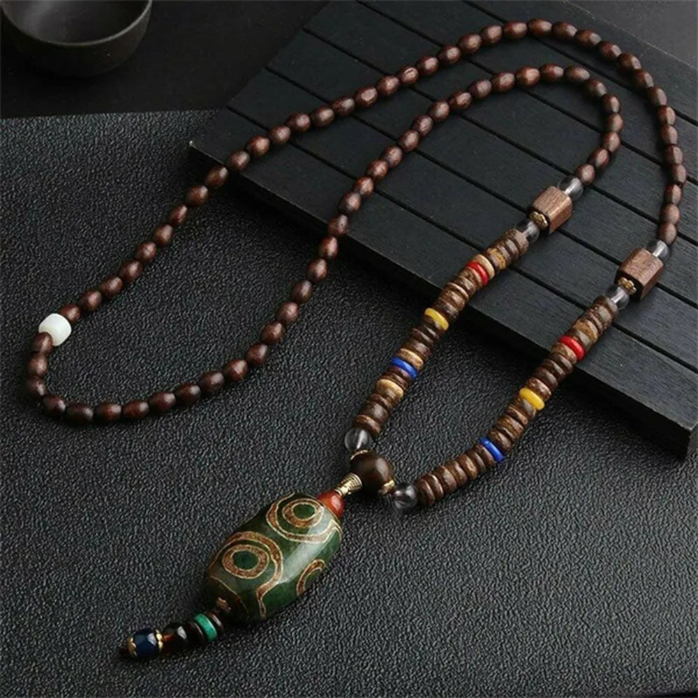 📿Spiritual Abacus Ethnic Necklace – Nepal Buddhist Jewelry - Handmade Wooden Beads • Spiritual Long Necklace