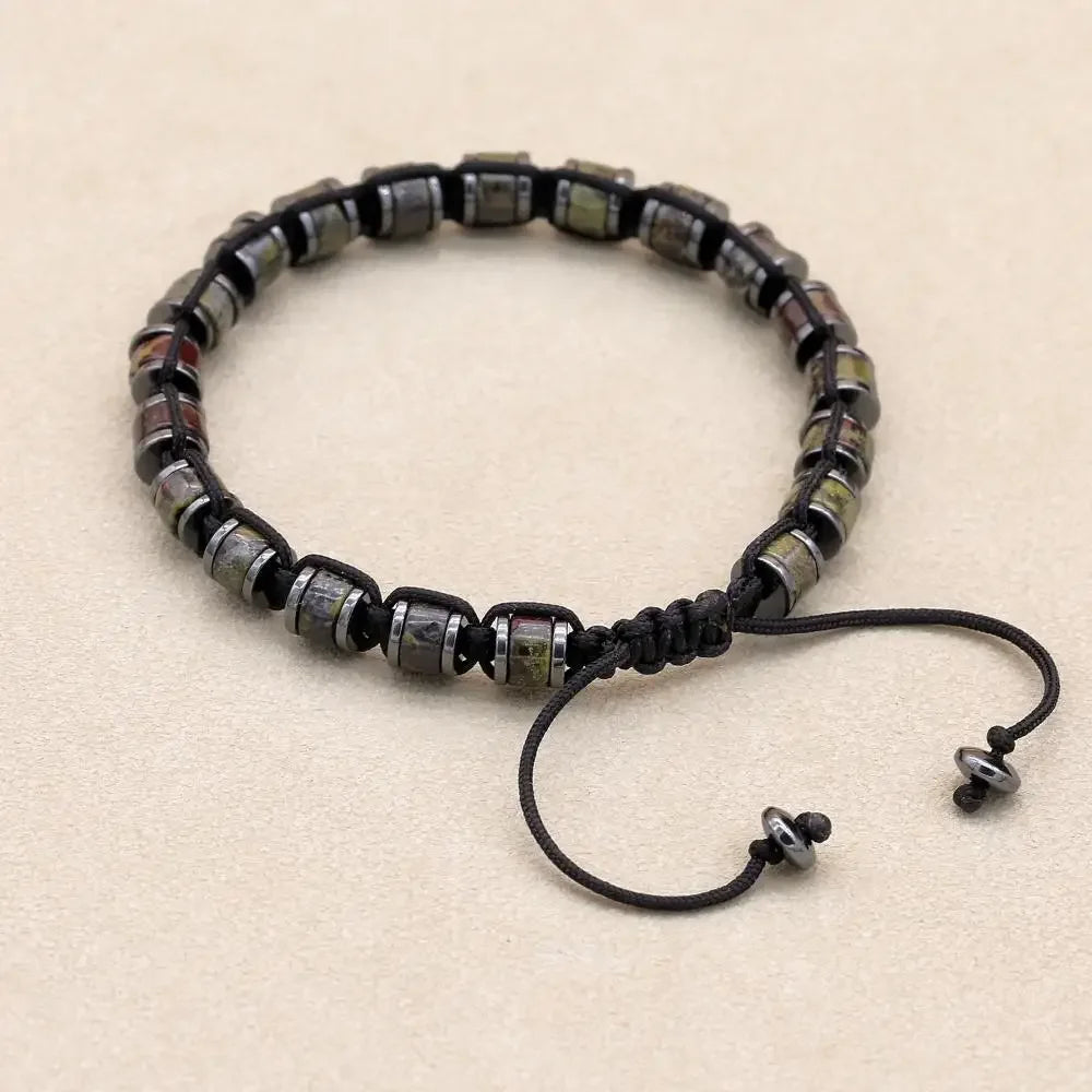 🐉 Spiritual Abacus Hematite & Dragon Blood Stone Beaded Bracelet – Handmade Braided Couple Jewelry