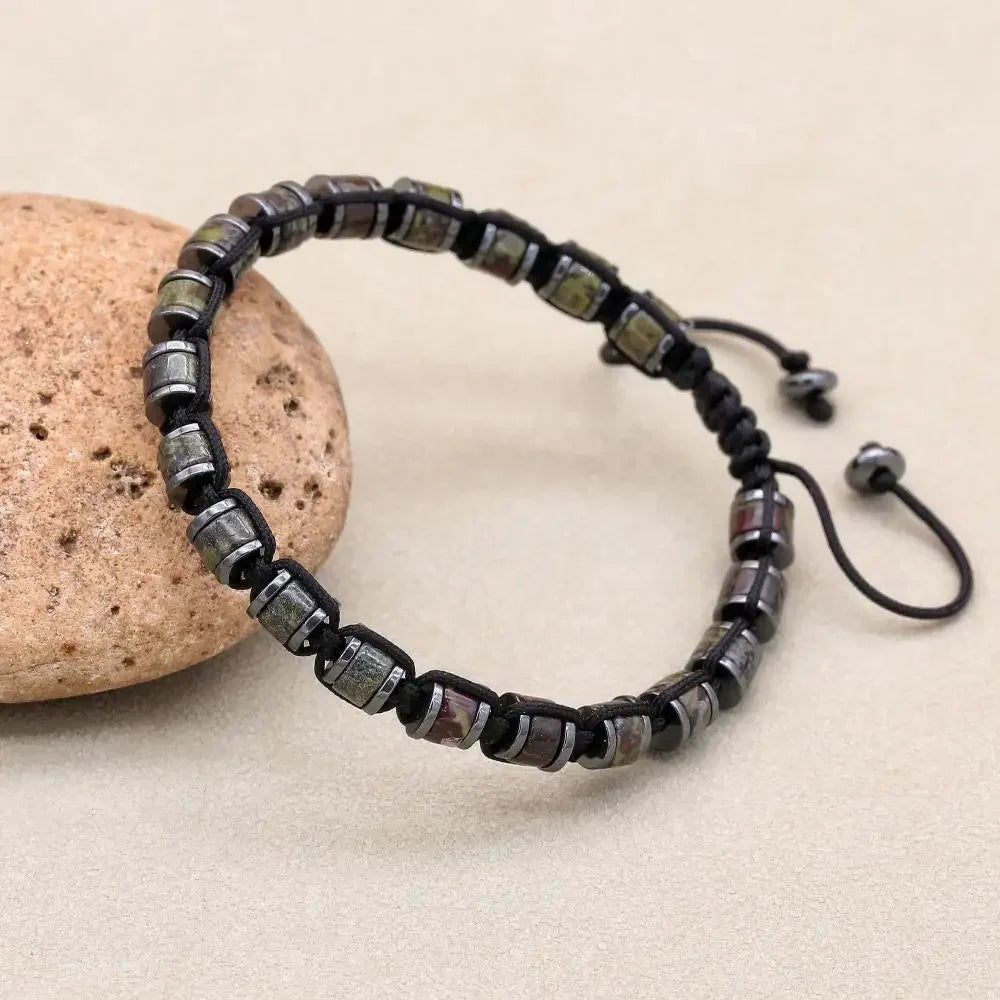 🐉 Spiritual Abacus Hematite & Dragon Blood Stone Beaded Bracelet – Handmade Braided Couple Jewelry