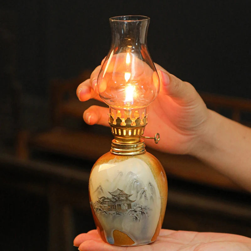 🪔 Classic Chamber Oil Lamp with Wick & Cover – Decorative Hurricane Kerosene Lantern for Indoor & Outdoor Use