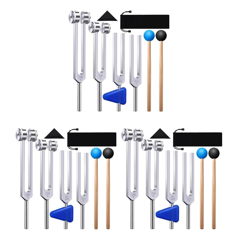 🎶 Spiritual Abacus 4-Pack Tuning Fork Set(128Hz, 256Hz, 512Hz, 528Hz)  Hammer Included