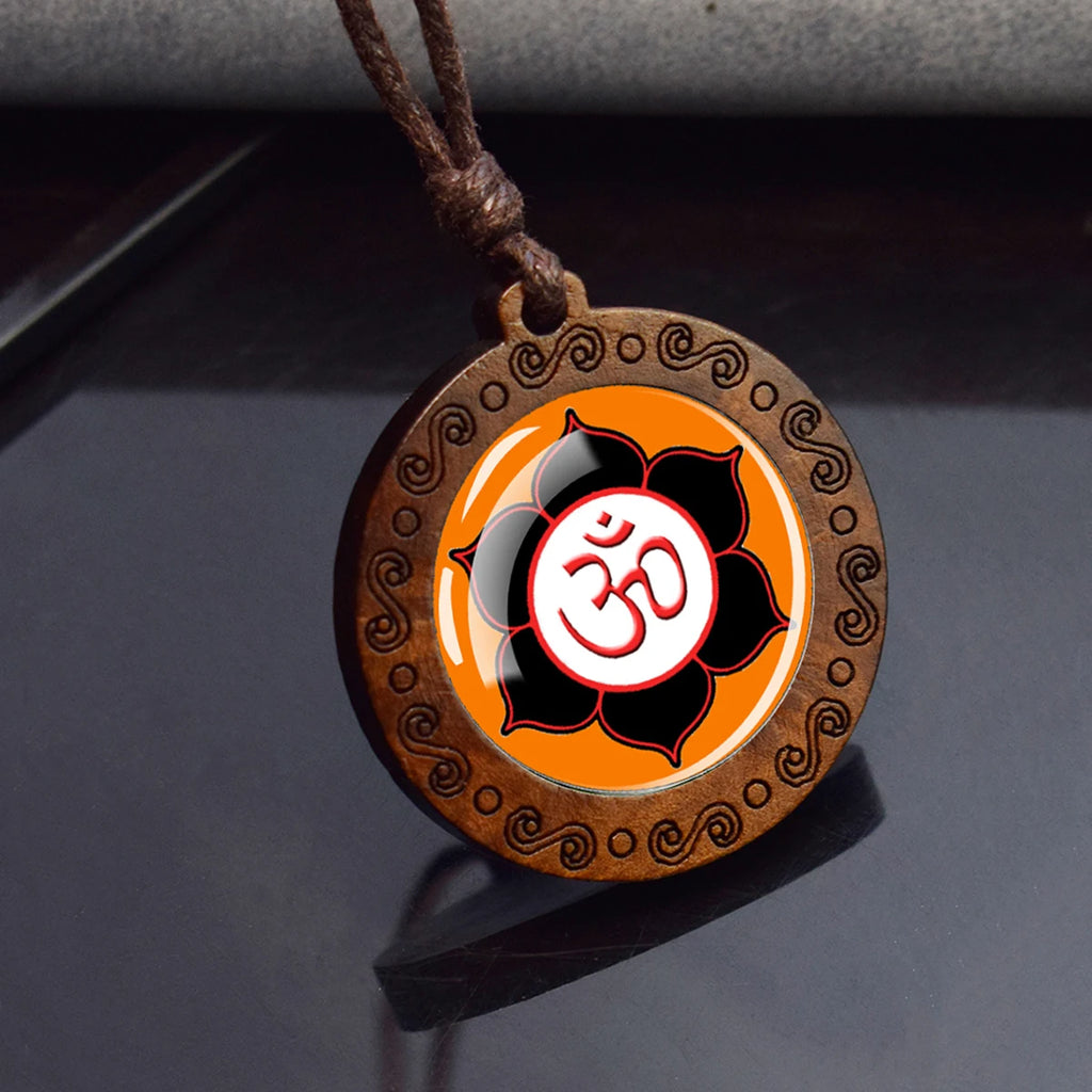 Spiritual Abacus™ Wooden OM Pendant Necklace – Symbol Glass Dome Yoga & Meditation Jewelry