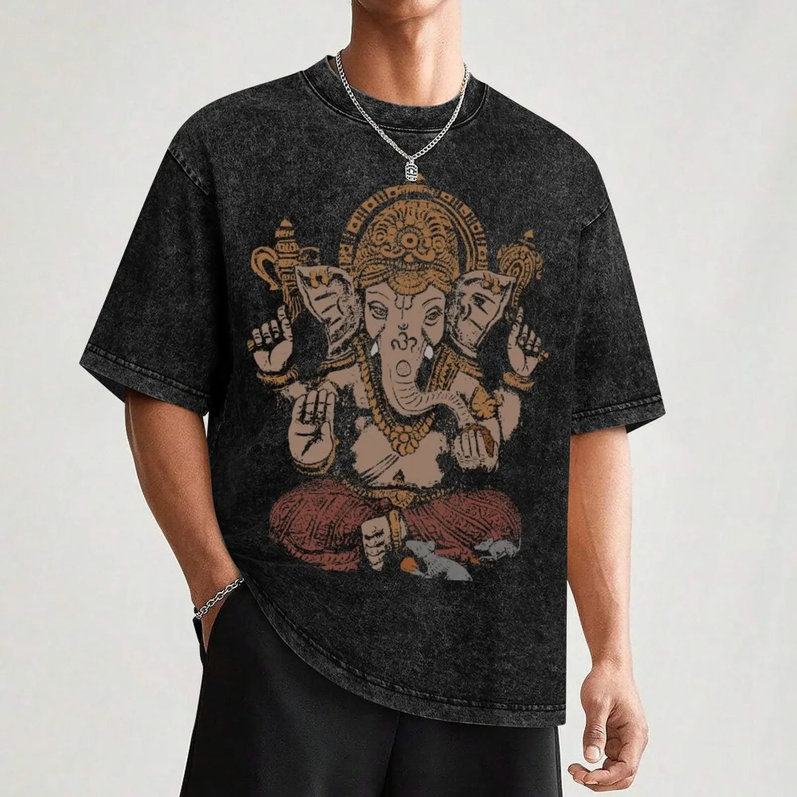 🕉️ Spiritual Abacus Ganesha 3D Oversized Graphic T-Shirt – Spiritual Streetwear for Men