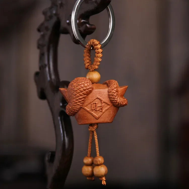 Spiritual Abacus™ Wooden Buddha Keychain – Hand-Carved Guanyin & Monk-Inspired Lucky Charm Pendant for Car, Bag & Keys