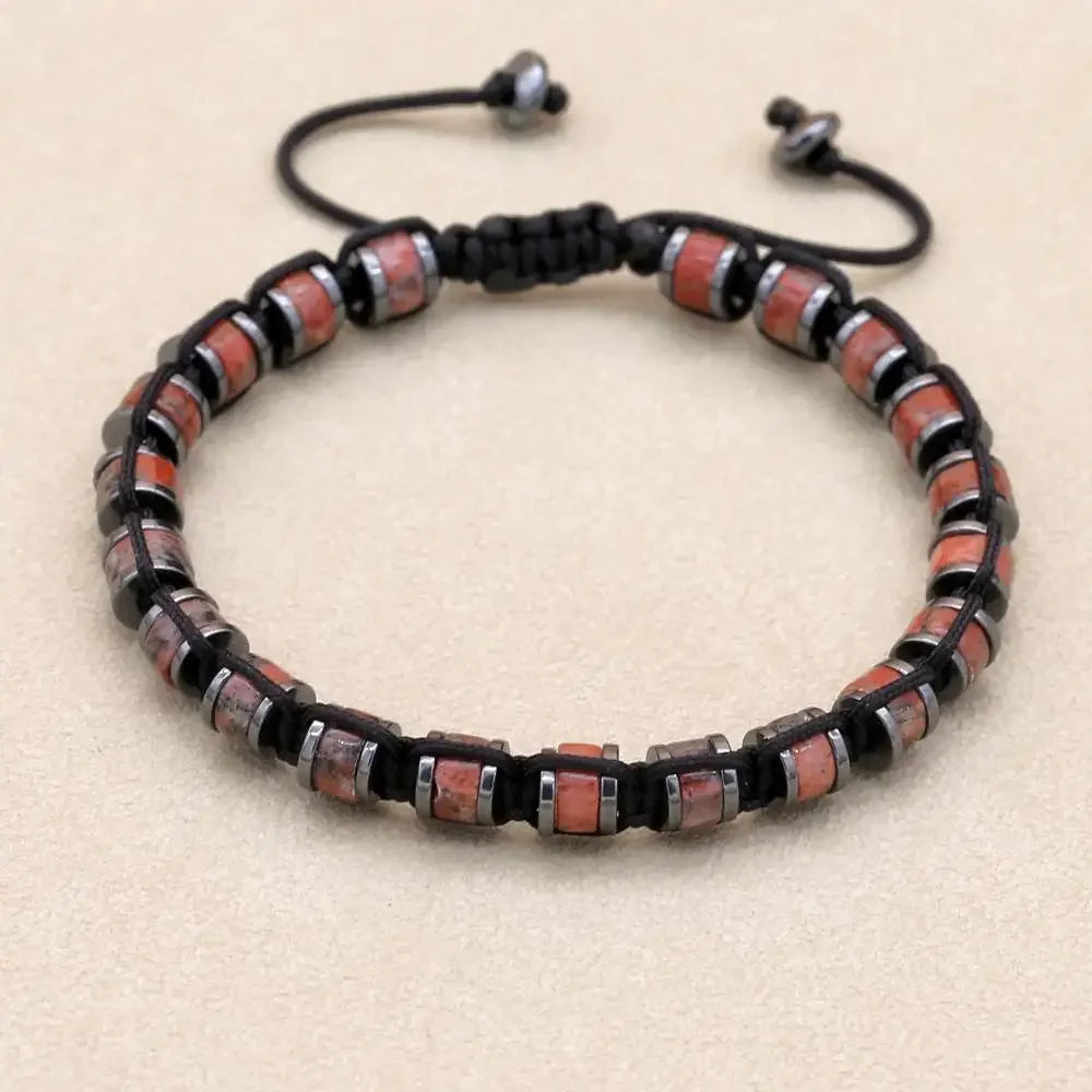🐉 Spiritual Abacus Hematite & Dragon Blood Stone Beaded Bracelet – Handmade Braided Couple Jewelry