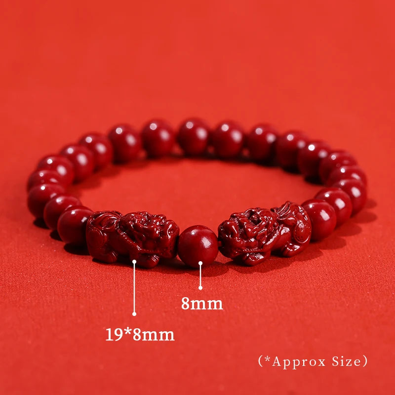 🐉 Spiritual Abacus – Natural Cinnabar Pixiu Bracelet