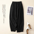 ✨ Spiritual Abacus – Women's High-Waisted Cotton Linen Wide-Leg Pants - Solid Color • Loose Fit • Summer Belted Trousers • Korean-Inspired Minimalist Style