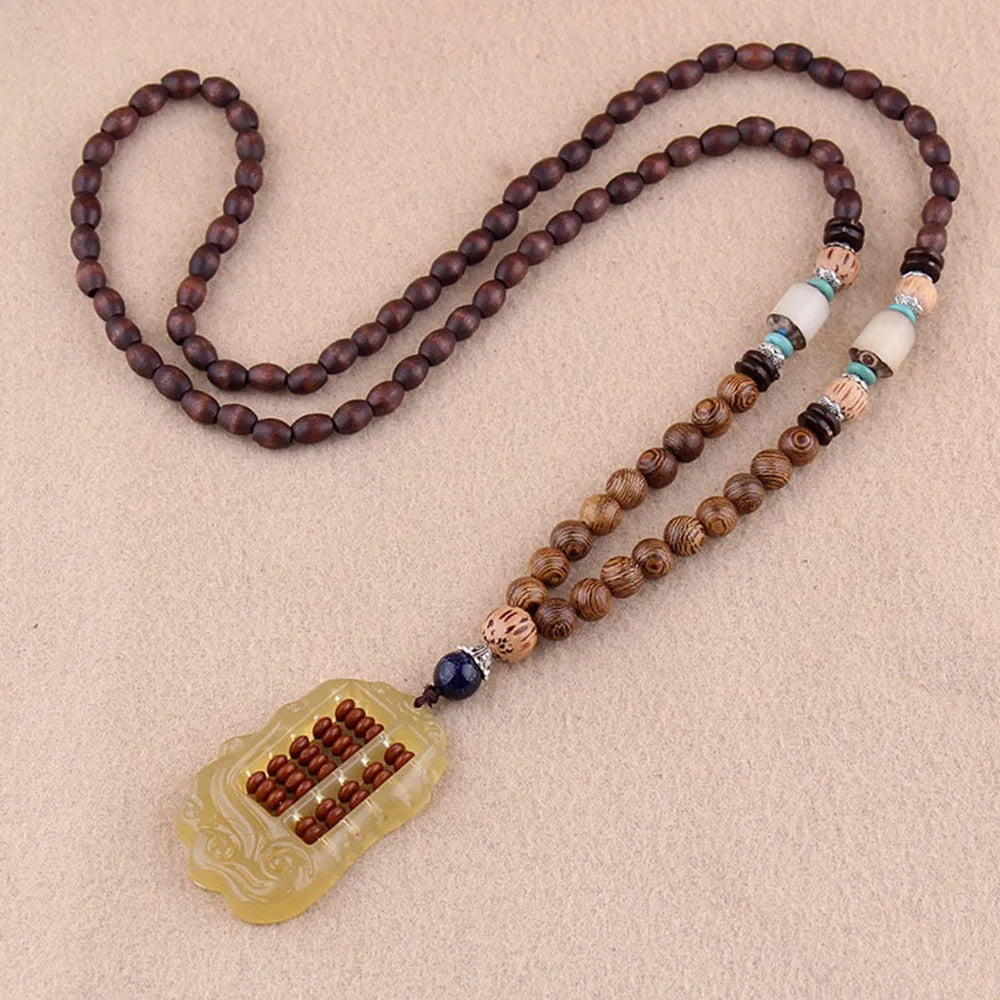 📿Spiritual Abacus Ethnic Necklace – Nepal Buddhist Jewelry - Handmade Wooden Beads • Spiritual Long Necklace