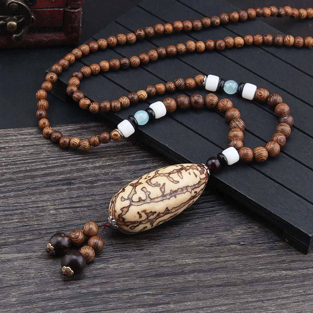 📿Spiritual Abacus Ethnic Necklace – Nepal Buddhist Jewelry - Handmade Wooden Beads • Spiritual Long Necklace
