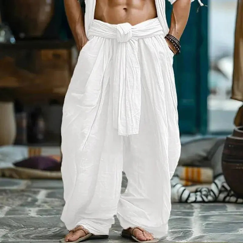 ☁️ Spiritual Abacus™ – Men’s Cotton Linen Wide-Leg Pants with Big Waistband - Solid Color • Loose Fit • Spring/Summer Comfort • Daily & Vacation Ready