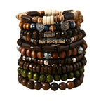 🌿 Spiritual Abacus – 10pcs Boho Ethnic Beaded Bracelet Set for Men | Multi-Layer Wooden Beads & Tree of Life Stackable Bracelets