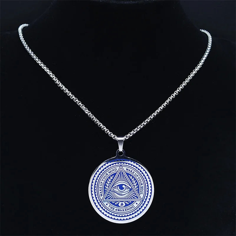 Spiritual Abacus™ Om Symbol Eye Pendant Necklace – Silver Color Spiritual Jewelry for Men & Women