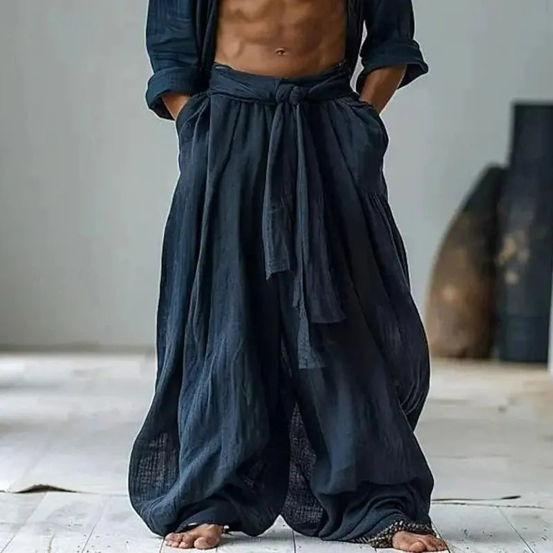 ☁️ Spiritual Abacus™ – Men’s Cotton Linen Wide-Leg Pants with Big Waistband - Solid Color • Loose Fit • Spring/Summer Comfort • Daily & Vacation Ready