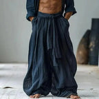 ☁️ Spiritual Abacus™ – Men’s Cotton Linen Wide-Leg Pants with Big Waistband - Solid Color • Loose Fit • Spring/Summer Comfort • Daily & Vacation Ready