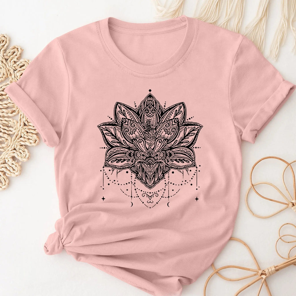 👚Spiritiual Abacus Plus Size Casual T-shirt, Women's Plus Mandala Print Short Sleeve Round Neck Slight Stretch T-shirt