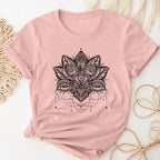 👚Spiritiual Abacus Plus Size Casual T-shirt, Women's Plus Mandala Print Short Sleeve Round Neck Slight Stretch T-shirt
