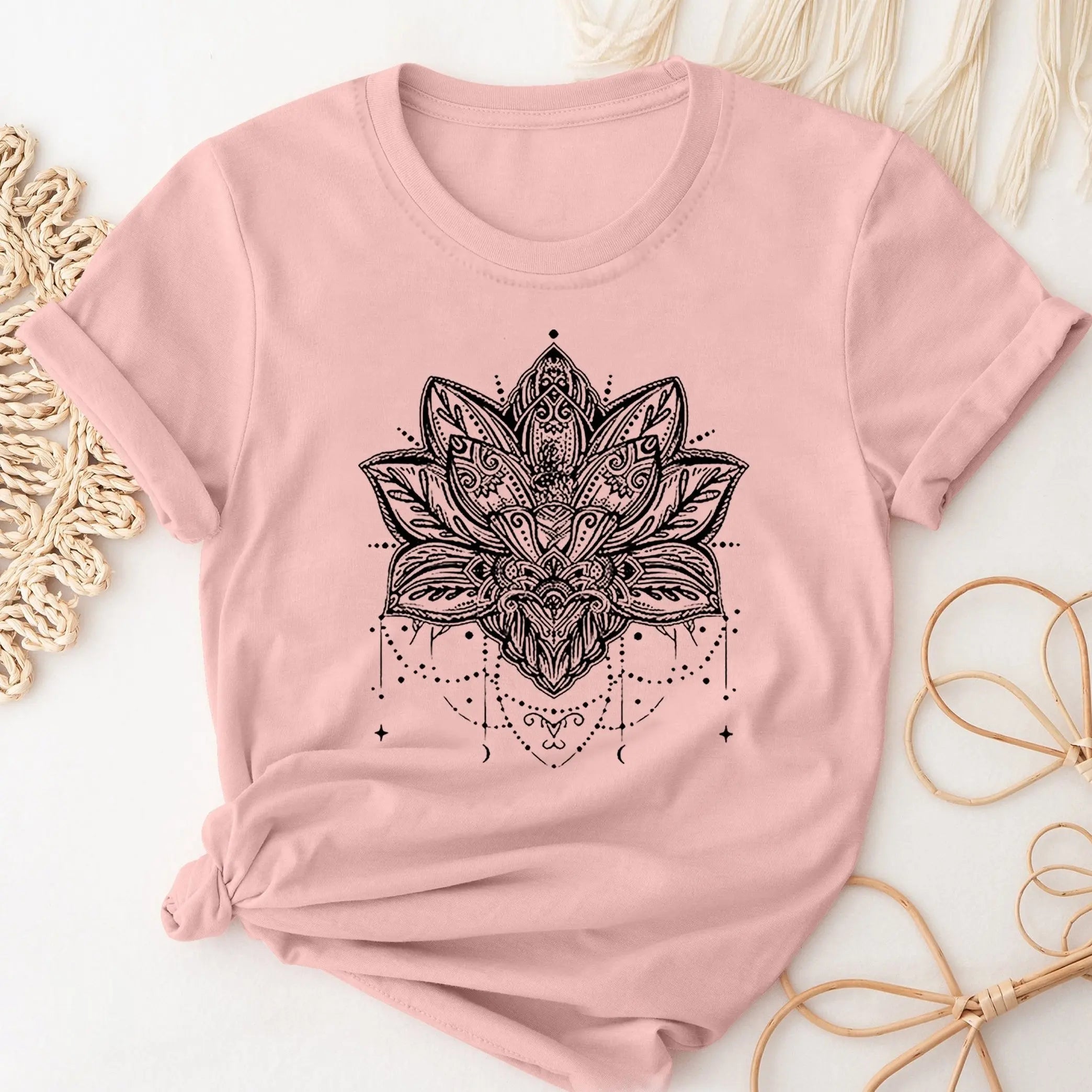 👚Spiritiual Abacus Plus Size Casual T-shirt, Women's Plus Mandala Print Short Sleeve Round Neck Slight Stretch T-shirt