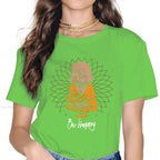 Spiritual Abacus™ “Be Happy” Buddha Graphic T-Shirt – Women’s Cotton Mindful Streetwear Tee