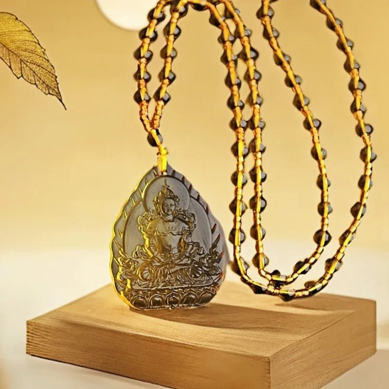 Spiritual Abacus™ Hand-Carved Ice Yellow Crystal Buddha Pendant – Fashion Charm Necklace for Mindfulness & Style