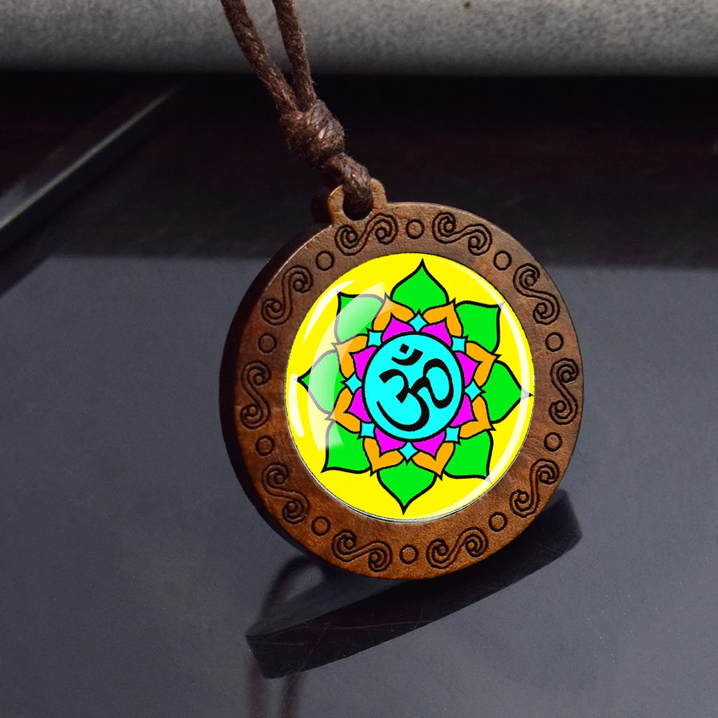 Spiritual Abacus™ Wooden OM Pendant Necklace – Symbol Glass Dome Yoga & Meditation Jewelry