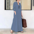 👗 Spiritual Abacus – Women’s Summer Cotton Linen Long Shirt Dress - Simple & Loose Fit • Long Sleeve • Lapel Collar • Pockets • Plus Size Friendly