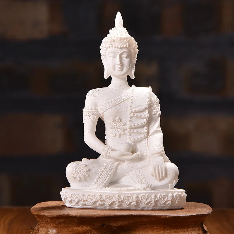 🪷 Spiritual Abacus Sandstone Buddha Statue Small Sitting Buddha Resin Sculpture