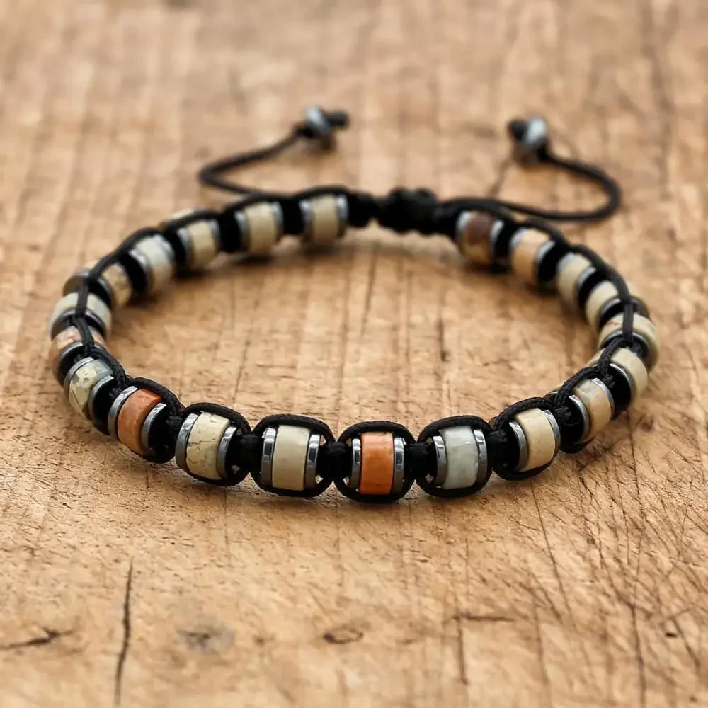 🐉 Spiritual Abacus Hematite & Dragon Blood Stone Beaded Bracelet – Handmade Braided Couple Jewelry
