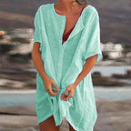 👒🏖️ Spiritual Abacus – Cotton Linen Beach Cover-Up Blouse - Long Shirt Style • Solid Color • Lightweight Swimsuit