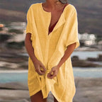 👒🏖️ Spiritual Abacus – Cotton Linen Beach Cover-Up Blouse - Long Shirt Style • Solid Color • Lightweight Swimsuit