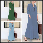 👗 Spiritual Abacus – Women’s Summer Cotton Linen Long Shirt Dress - Simple & Loose Fit • Long Sleeve • Lapel Collar • Pockets • Plus Size Friendly