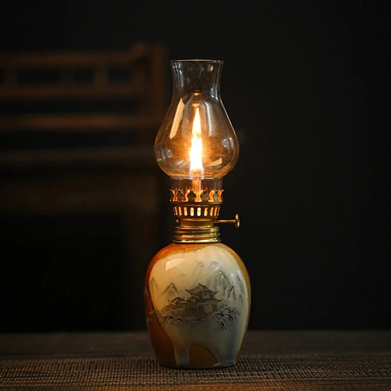 🪔 Classic Chamber Oil Lamp with Wick & Cover – Decorative Hurricane Kerosene Lantern for Indoor & Outdoor Use
