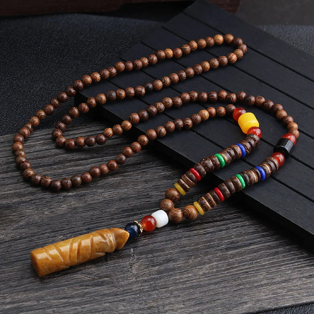 📿Spiritual Abacus Ethnic Necklace – Nepal Buddhist Jewelry - Handmade Wooden Beads • Spiritual Long Necklace